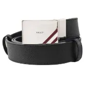【BALLY】GARYET 簡約經典金屬釦小牛皮雙面扣式皮帶(黑/深藍)
