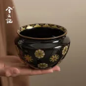全球選品1館 生活百貨 墨金寶相杯洗陶瓷茶道配件家用功夫茶具小號茶洗建水茶水缸