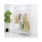 (店+)服裝店掛衣架北歐不銹鋼銀色陳列貨架女裝店簡約中島落地式展示架 立式衣架 曬衣架 掛衣架 衣帽架