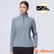【荒野 WildLand】女 彈性雙面刷毛PILE機能保暖衣.保暖長袖中層刷毛衣.休閒運動衫.立領衫/ 0B32501-225 霧青色