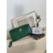 Vivienne Westwood翡翠綠鱷魚壓紋長夾/ JOHANNA NEW ZIP ROUND WALLET