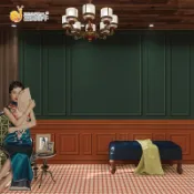 協貿國際日用品生活3館 復古民國風劇本殺房壁紙網紅拍照換裝館推理館裝飾木紋石膏線墻紙