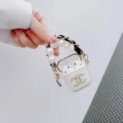 電鍍蓋子香水瓶 Airpods1/2代 耳機保護套 Airpods Pro耳機保護殼 耳機收納盒 配珍珠鏈條
