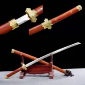 [龍泉劍莊]刀劍復古擺件彈簧鋼鍛打紅木鞘唐橫刀贈禮收藏影視道具冷兵器未開刃