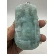 （附證書）緬甸玉A貨。天然翡翠。（冰綠）關聖帝君武財神吊飾項鍊2-75