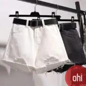 【ohi】大尺碼牛仔短褲破洞牛仔短褲毛邊熱褲 高腰休閒短褲女 韓妞必備(XGY8833)