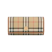 【BreezeOnline 微風精品線上】BURBERRY 經典格紋及小牛皮翻蓋長夾(經典米色/石楠木棕)