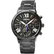 【SEIKO 精工】精工LUKIA三眼計時鋼帶女錶-IP黑(SRWZ67P1)
