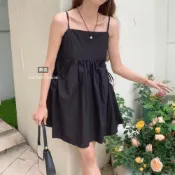 (店+)【FEE BABY】鬆緊綁帶細肩帶短洋裝 白色洋裝 連身裙 渡假洋裝 顯瘦洋裝 日系洋裝 短裙 露背洋裝 小洋裝 休閒洋 深灰色 白色 黑色 米色 灰卡色 淺灰色 灰藍色 灰綠色