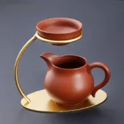 【今日直降】紫砂公道杯 配金架 優雅茶具 懶人泡茶 一體過濾 創意朱泥 功夫茶道配件 茶海 公道杯 茶具套組 紫砂茶壺 