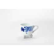 老人當家[深川瓷器]藝術瓷器 藍色酒廠三腳杯