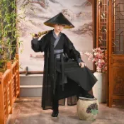 【桃園發貨】  漢服男童春秋兒童古裝俠客裝夏季男孩大俠客風斗笠學生國學演出服
