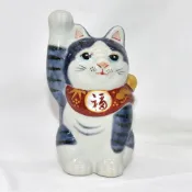 (店+)日本製 九谷燒 招財貓 紫釉彩 開運招財貓 開運招福 千客萬來 14cm ic150