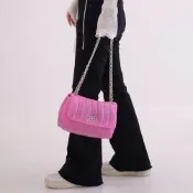 BALENCIAGA MONACO MINI 金屬BB LOGO刷舊染色翻蓋式肩斜鍊包(粉)