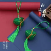 端午節香包香袋材料包中草藥驅蚊香囊艾草香囊綠色粽子帶流蘇粽子安神助眠