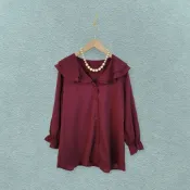 *♡*韓系/暗酒紅色/荷葉領排釦造型上衣/小M/近全新/二手《Anna的百寶箱》