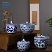 中式青花瓷茶葉罐豬油罐手工陶瓷罐景德鎮米缸抽罐頭水缸帶蓋myg8261