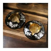 老件.珍珠母貝鑲嵌漆器煙灰缸.黃銅內膽.單入售.品相優#收藏品