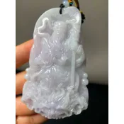 D355(附證書）天然翡翠。紫羅蘭御龍關公關聖帝君武財神項鍊吊飾