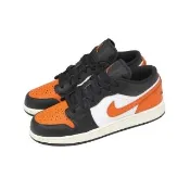 【NIKE 耐吉】休閒鞋 Air Jordan 1 Low GS 大童 女鞋 黑 橘 扣碎 低筒 AJ1(553560-081)