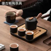 吉川🔥茶具組 泡茶器 日式茶具組 禪風黑陶功夫茶具 日式側把茶壺 茶具套裝 茶器 便攜旅行 送禮禮品 干泡茶盤 便攜包