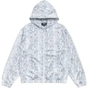 (店+)【STUSSY】1140391- Stussy SS26 ATHLETIC MESH ZIP HOODIE 蛇紋滿印拉鏈連帽寬鬆落肩夾克外套 男女同款