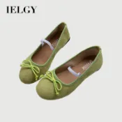 IELGY 蝴蝶結圓頭鞋女溫柔風一腳蹬平底鞋