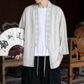 男士棉麻小外套外套民族風亞麻七分袖外套 日系舒適透氣復古唐裝漢服禪服居士服禪意禪修男上衣現貨