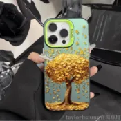金燦燦金錢樹彩銀 適用蘋果iPhone 16 15 14 13 12 11 XR XS 8 7Plus 防摔手機殼