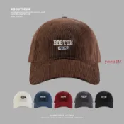 智慧帽飾✨boston帽子女新款燈芯絨字母棒球帽秋冬顯臉小鴨舌帽學生情侶男潮