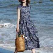 【LANNI 藍尼】現+預 小包袖連身渡假連身裙(女裝/洋裝/套裝/長版上衣/連身裙)