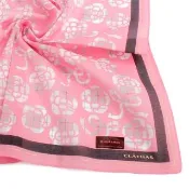【CLATHAS】山茶花LOGO黑框格紋蝴蝶結純綿帕巾(粉紅色)