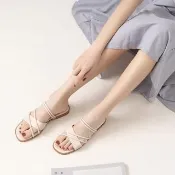 【LN】現貨 交叉線條平底兩穿涼拖鞋(厚底/休閒/時尚/長腿/小白鞋 售完不補)