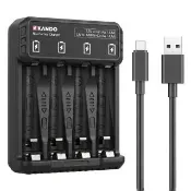 【KANDO】智能四槽充電器 NL4 3號4號 1.5V鋰電池 1.2V鎳氫/鎳鎘 獨立充電 Type-C 輕巧便攜