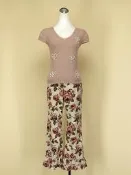 貞新 YUKI 專櫃 粉藕圓領短袖棉質上衣F號+0918 日本專櫃 粉紅薔薇絲絨長褲F號(44497)