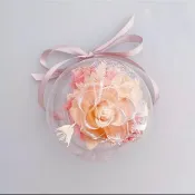 【客製化禮物】Kiitosflorist 10cm永生花迷你玻璃球 - 白金櫻粉
