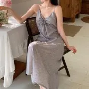 【韓國K.W.】韓國空運輕棉麻美胸刺繡高品質免穿搭洋裝(小香風/輕量涼感/洋裝/休閒/日系/通勤/渡假)