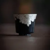 🔥臺灣熱賣/免運/限時特惠🔥茶畔  黑地原創銀花似錦聞香杯
