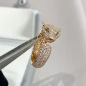 高品質時尚滿鑽金錢豹子戒指個性輕奢鑲鑽情侶指環豹戒生日禮物