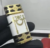 Cartier打火機18K金附原裝盒！說明書！幸運草黑白金色！二手品、極新！非Zippo、Dunhill、Dupont
