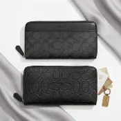 【COACH】男生 長夾 經典滿版荖花LOGO PVC 防刮皮革 拉鍊 男款 皮夾(CY405 CE551)