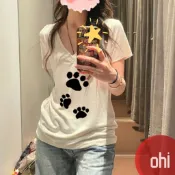  【ohi】V領大領口正肩短袖T恤 爆款小眾上衣 短袖上衣 顯瘦百搭上衣T恤 夏天衣服 女裝 GTX4008