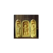 (店+)大葉黃楊三開盒高10.*5*13.5cm黃楊木精雕刻日本密宗大黑天三面佛瑪哈嘎拉三開像風水工藝品