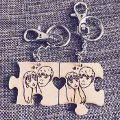 客製化-結婚-生日-好朋友-聖誕節-交換禮物-木質雙人拼圖鑰匙圈