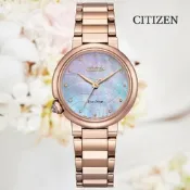 CITIZEN 星辰 L系列 光動能 白蝶貝真鑽 淑女錶-玫瑰金 EM0917-81Y 防水50米 送禮 禮物 推薦