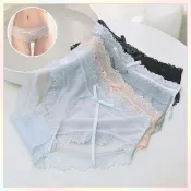 (店+)i揪團 蕾絲透膚少女內褲 蕾絲內褲 透膚內褲 網紗內褲 性感內褲 中腰內褲 包臀內褲 女生內褲 三角褲 蕾絲花邊 蝴蝶結(K95)