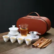 全球選品1館 生活百貨 德化白玉瓷行動式旅行茶具皮包套裝家用禮品伴手禮定