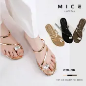 MICE「莉柏莎」超美💎 夏日渡假風水鑽涼鞋女 亮面金屬感閃耀夾腳拖鞋 夏季必備 夾腳拖鞋 平底拖鞋 羅馬拖鞋