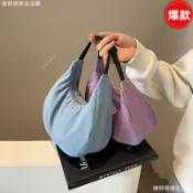 桃園發貨統編新款純色餃子包女包休閒百搭日韓通勤斜挎包設計感小眾手拎單肩包防水多功能日系簡約男女通用小巧便攜布藝
