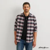 【Eddie Bauer】男性 舒適法蘭絨格紋襯衫-淺咖 13501912